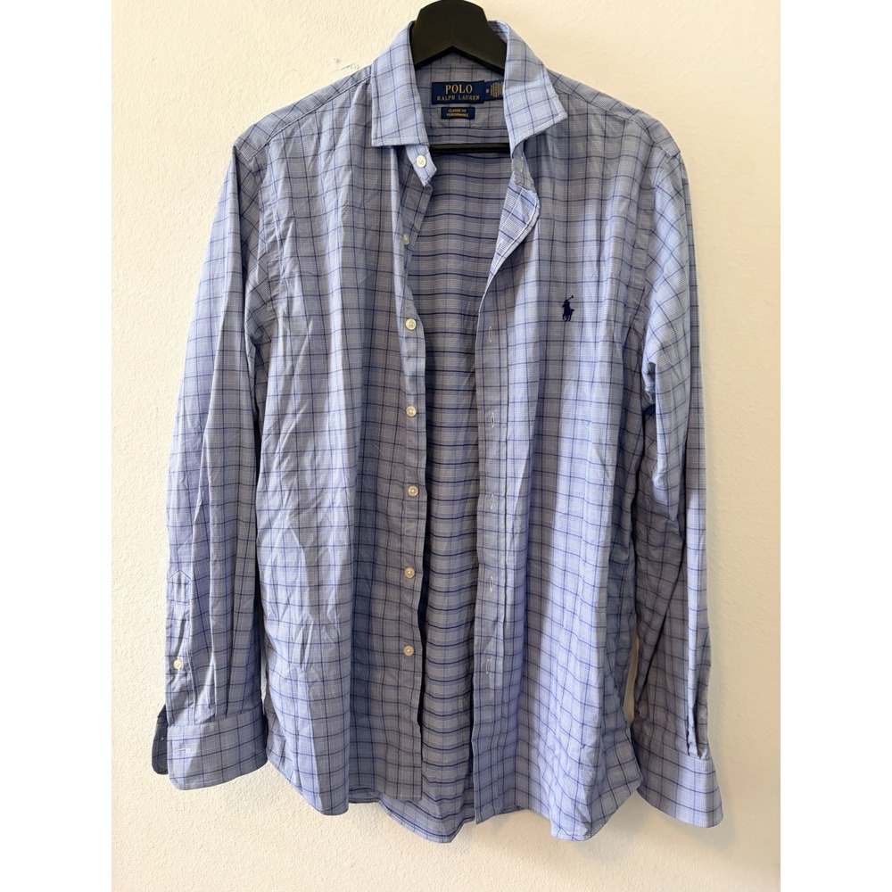 Polo Ralph Lauren Men Long Sleeve Button Down Shirt Size Medium Blue Plaid